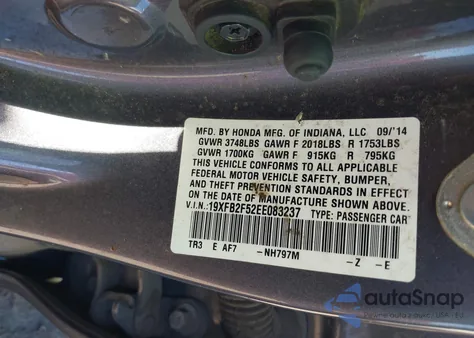 2014 Honda Civic Lx z USA, uszkodzony, nr VIN 19XFB2F52EE083237